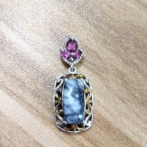 Australian penolith and Orissa rhodolite garnet Sterling pendant